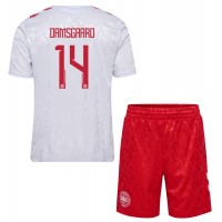 Camisa de Futebol Dinamarca Mikkel Damsgaard #14 Equipamento Secundário Infantil Europeu 2024 Manga Curta (+ Calças curtas)